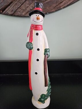 Holiday Snowman Figurine - White and Red Decorative Accent